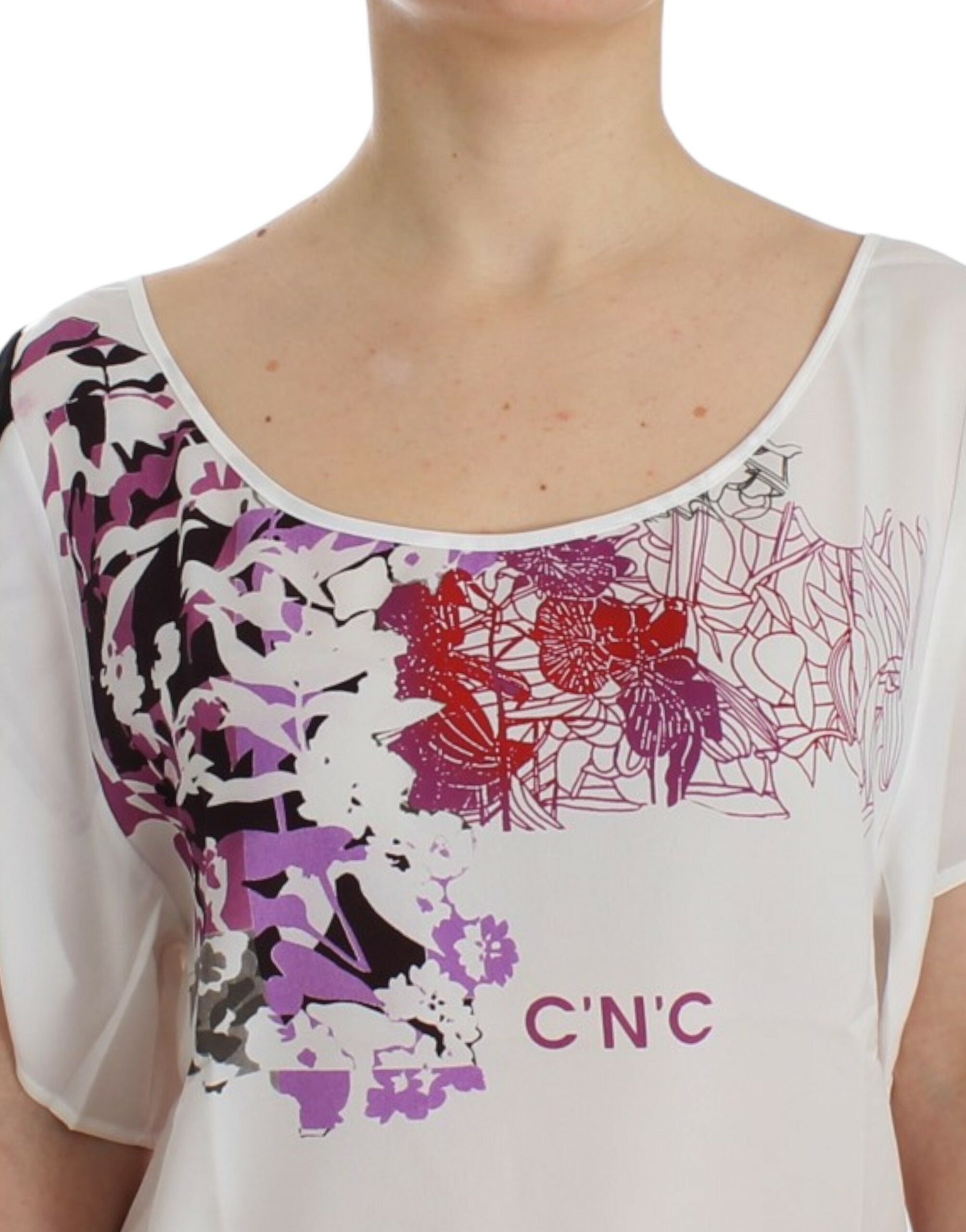 Costume National Chic White V-Neck Motive Print Women's Tee