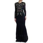 Dolce & Gabbana Crystal Embellished Navy Blue Flare Women's Dress