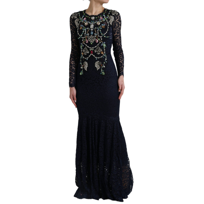 Dolce & Gabbana Crystal Embellished Navy Blue Flare Women's Dress