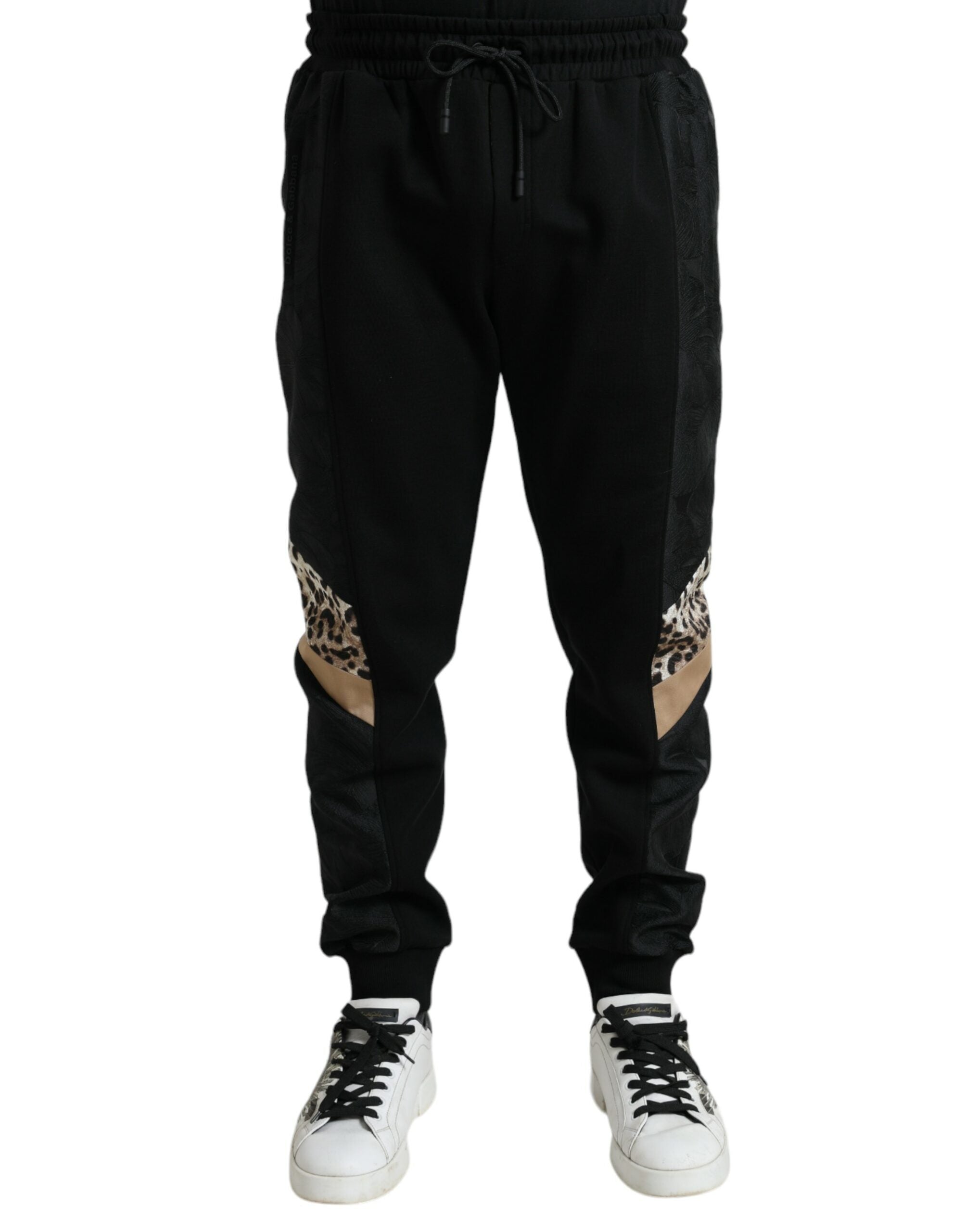 Dolce & Gabbana Elegant Black Leopard Jogger Men's Pants