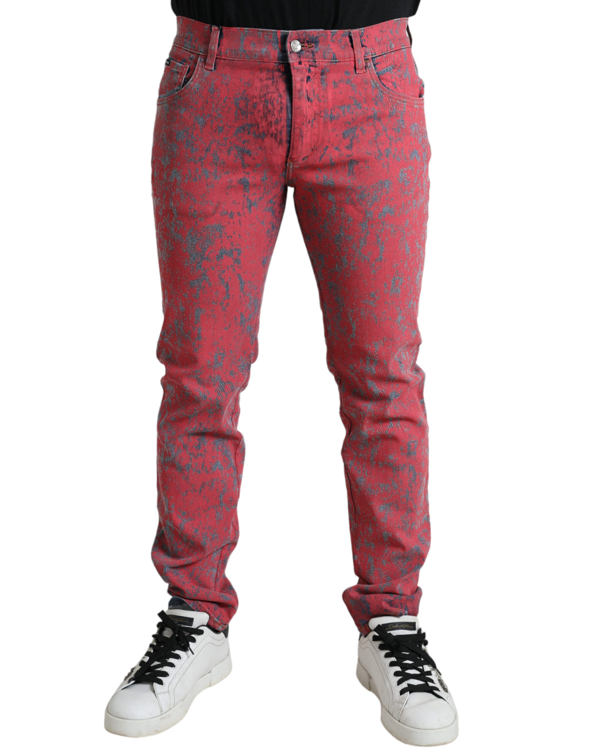 Dolce & Gabbana Red Tie Dye Skinny Denim Men's Jeans