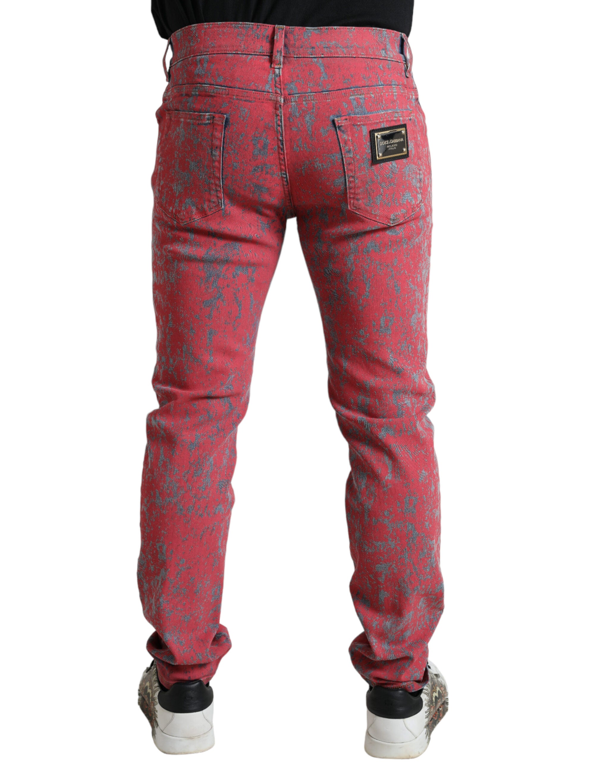 Dolce & Gabbana Red Tie Dye Skinny Denim Men's Jeans