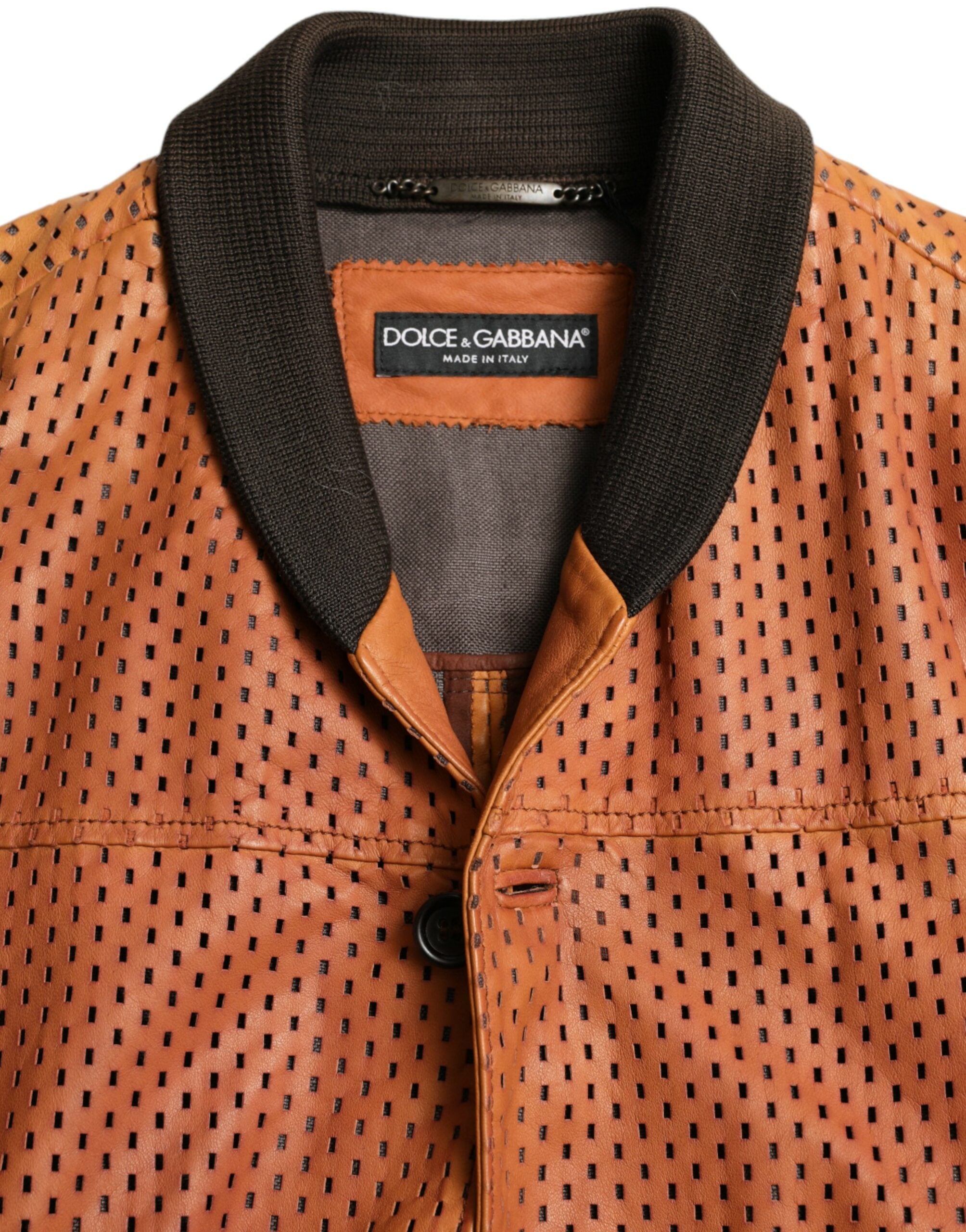 Dolce & Gabbana Elegant Leather Perforated Bomber Men's Jacket