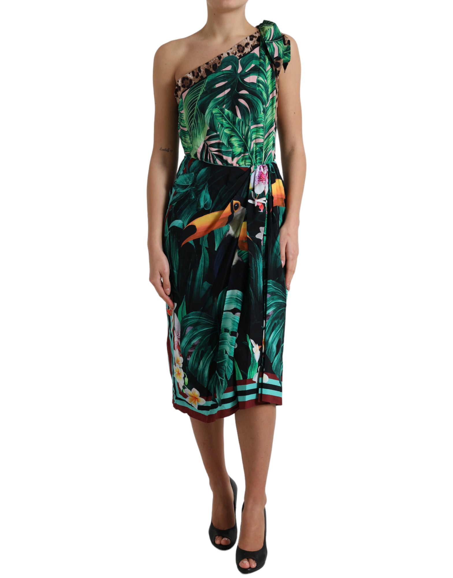 Dolce & Gabbana Tropical Jungle Print One-Shoulder Women's Dress