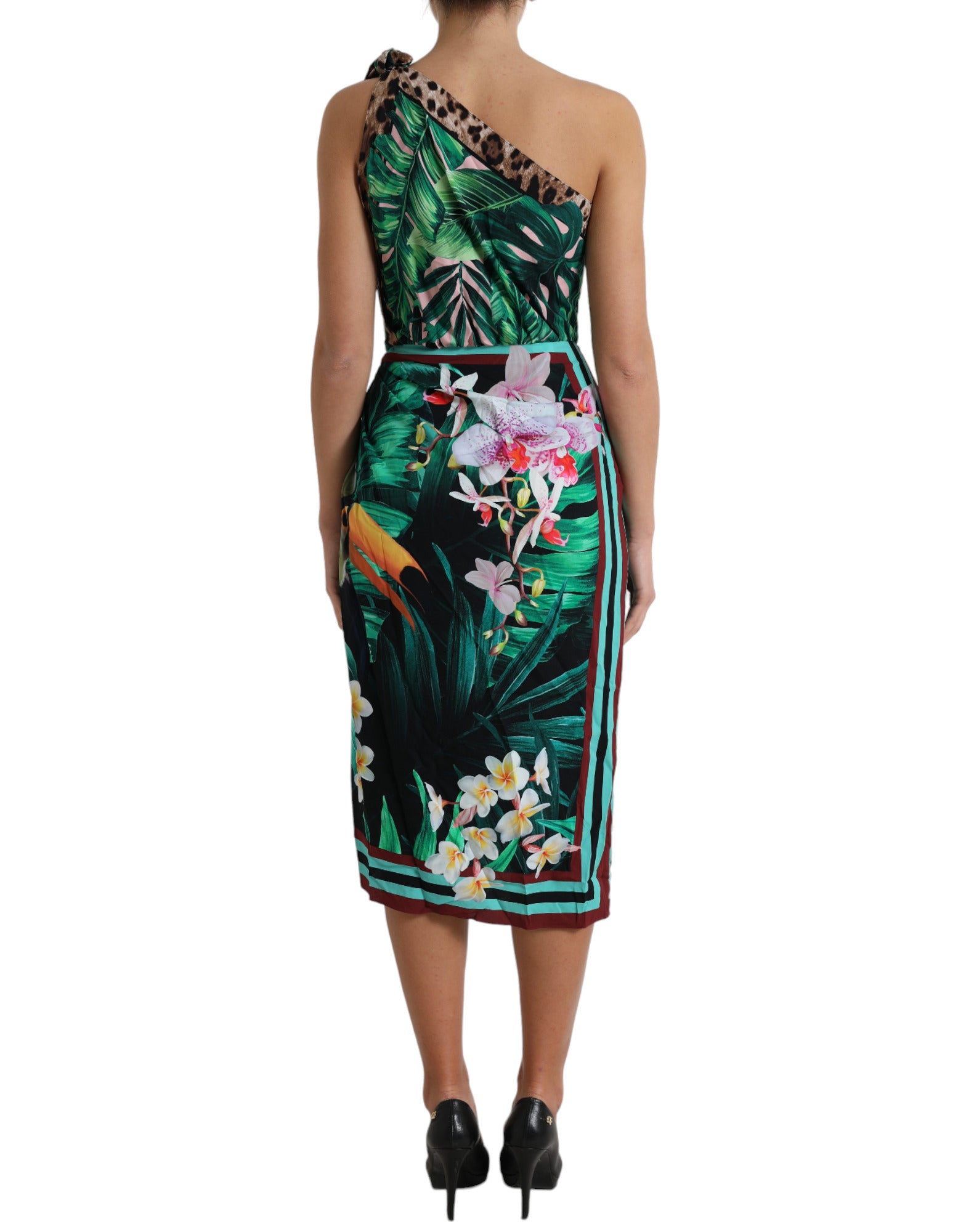 Dolce & Gabbana Tropical Jungle Print One-Shoulder Women's Dress