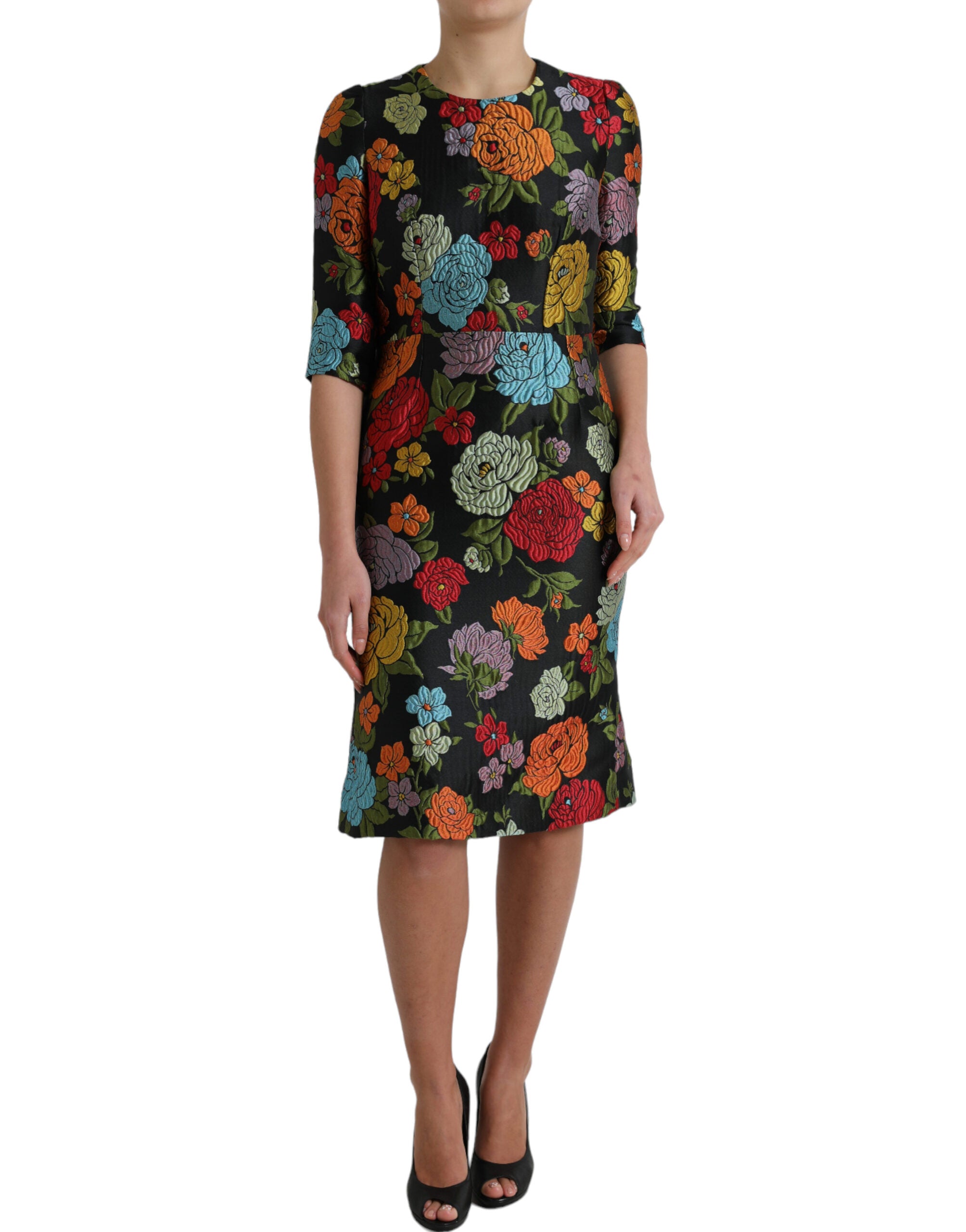 Dolce & Gabbana Elegant Floral Embroidered Pencil Women's Dress