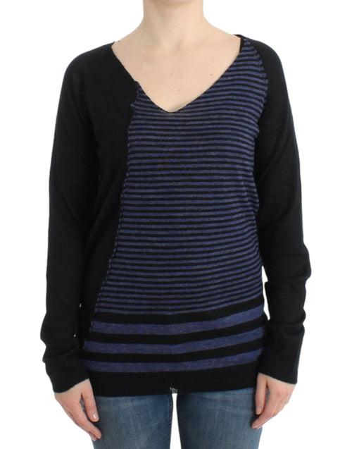 Costume National Striped V-Neck Luxury Women's Sweater