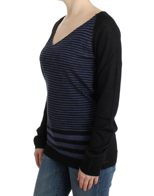 Costume National Striped V-Neck Luxury Women's Sweater