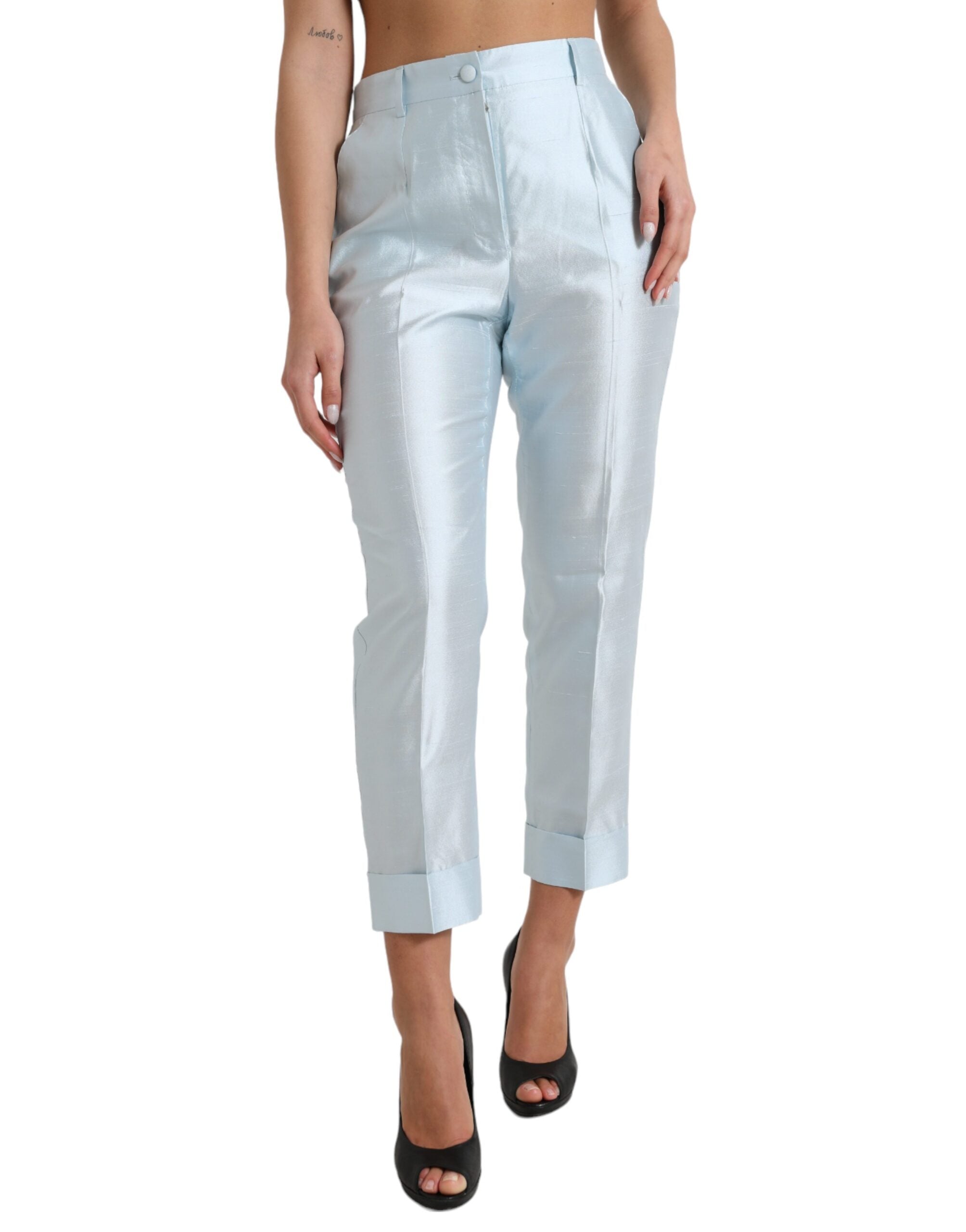 Dolce & Gabbana Chic Sky Blue High Waist Cropped Women's Pants