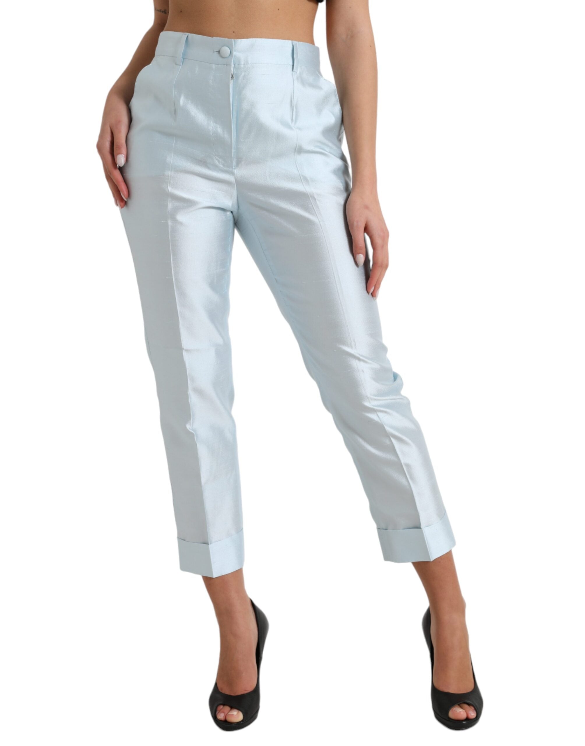 Dolce & Gabbana Chic Sky Blue High Waist Cropped Women's Pants