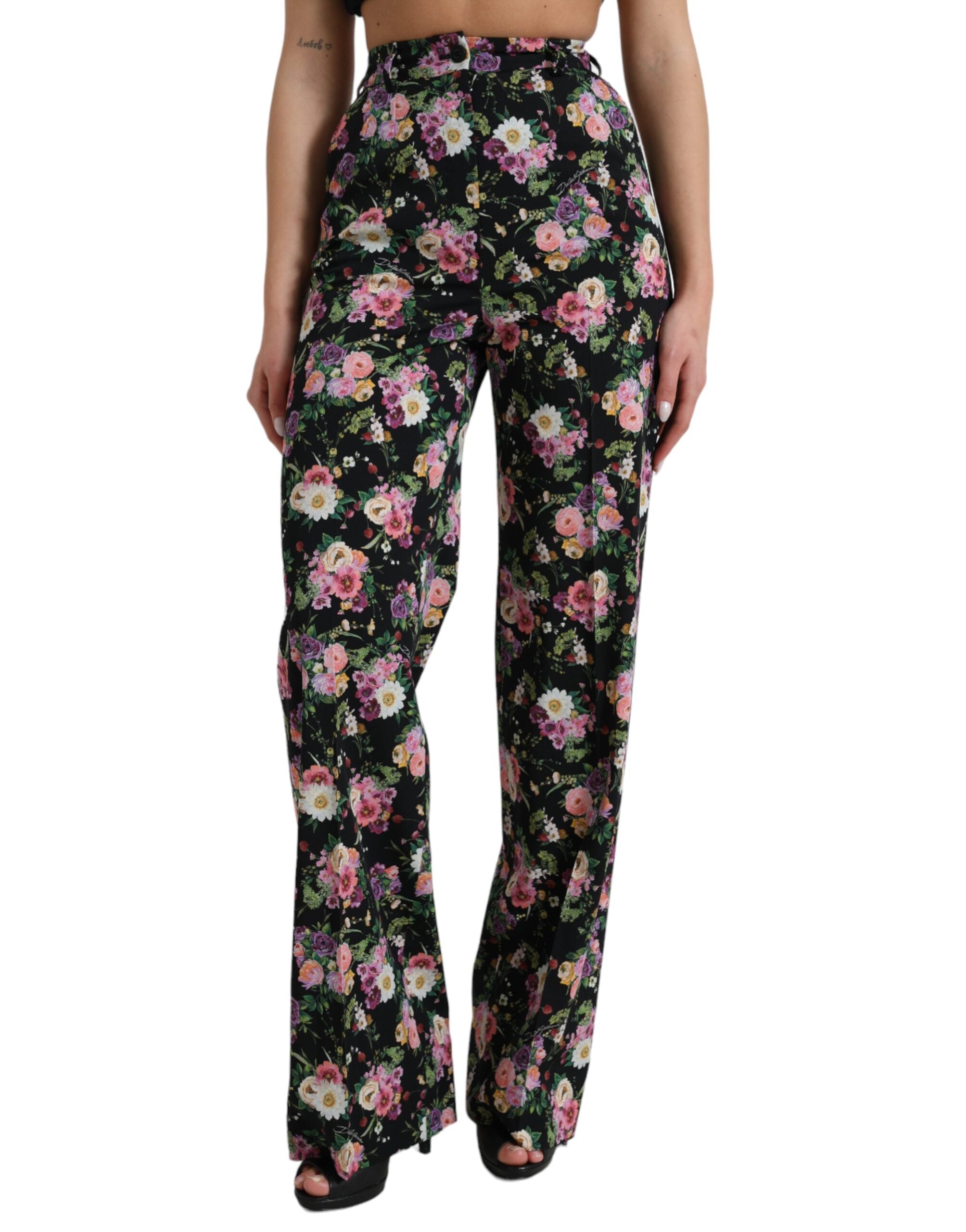 Dolce & Gabbana Floral High Waist Wide Leg Women's Pants