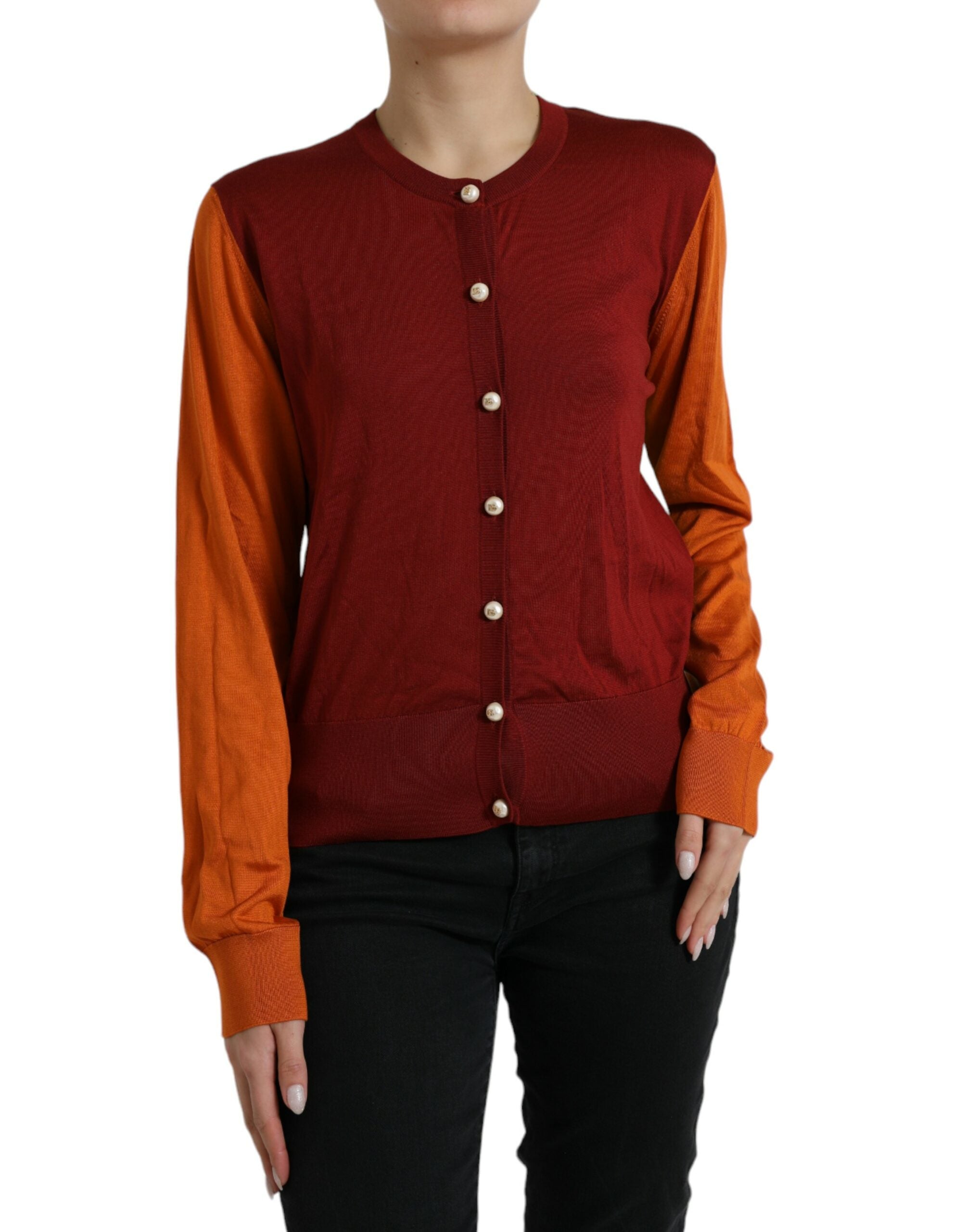 Dolce & Gabbana Silk Button Front Cardigan in Maroon Women's Mix