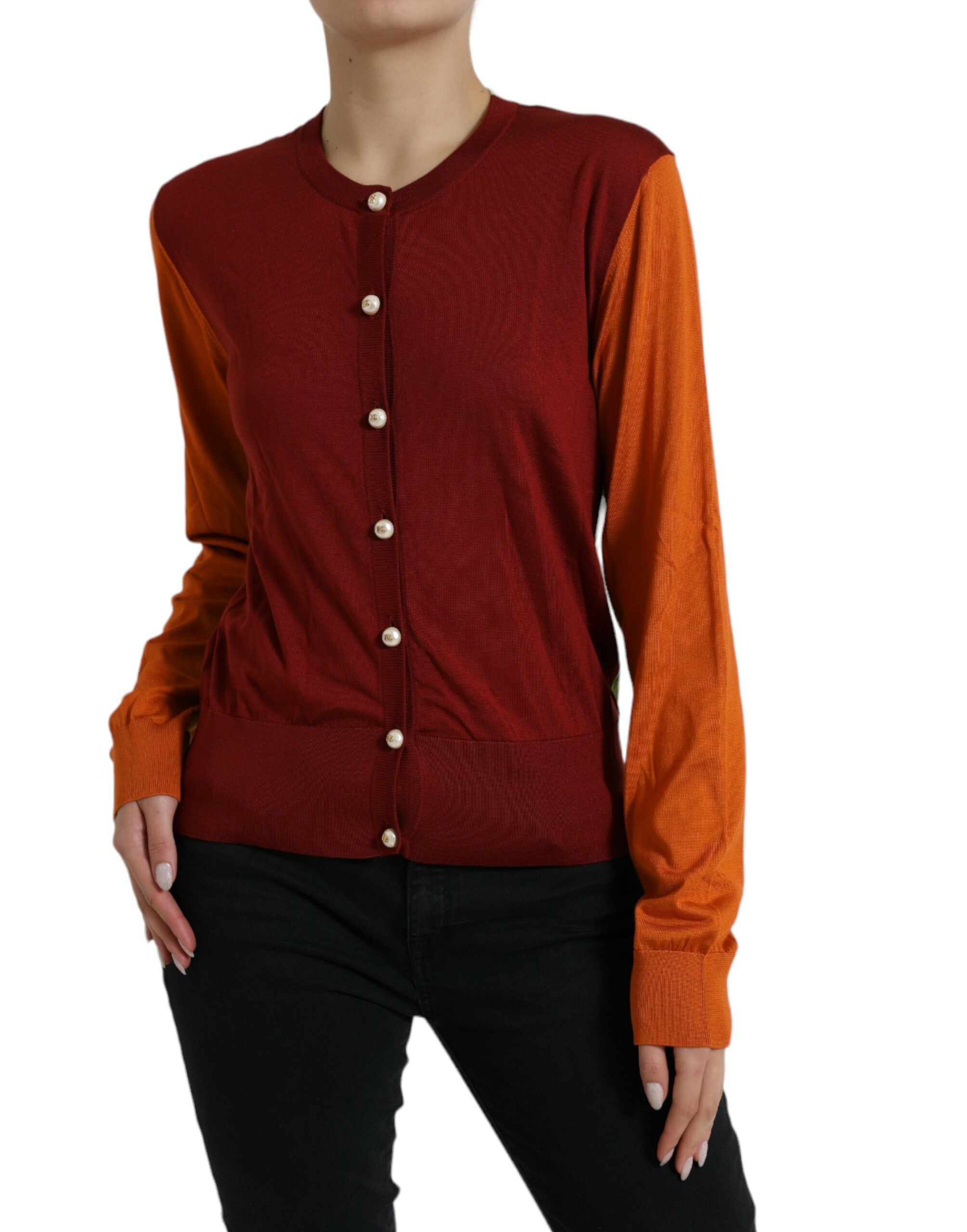 Dolce & Gabbana Silk Button Front Cardigan in Maroon Women's Mix