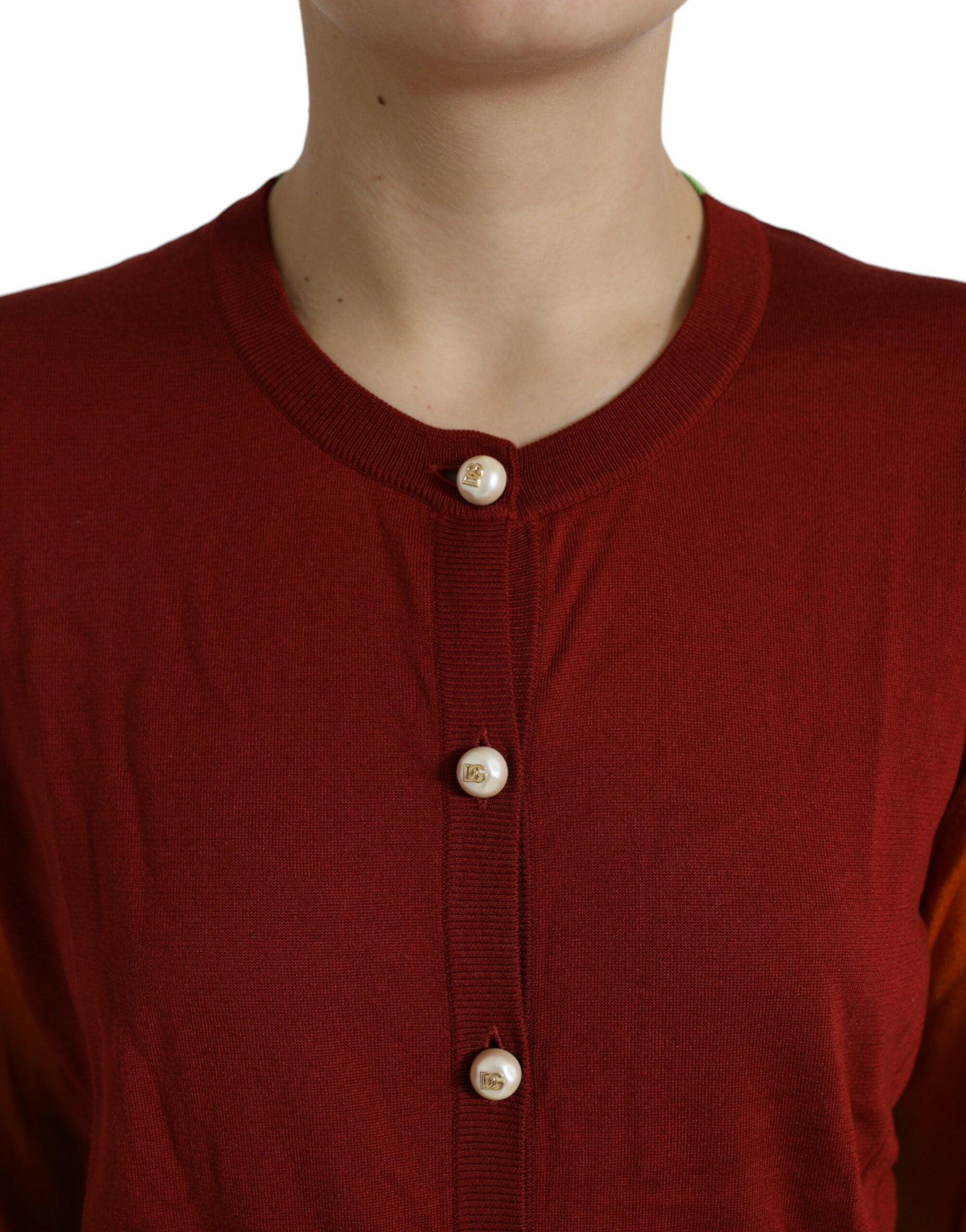 Dolce & Gabbana Silk Button Front Cardigan in Maroon Women's Mix