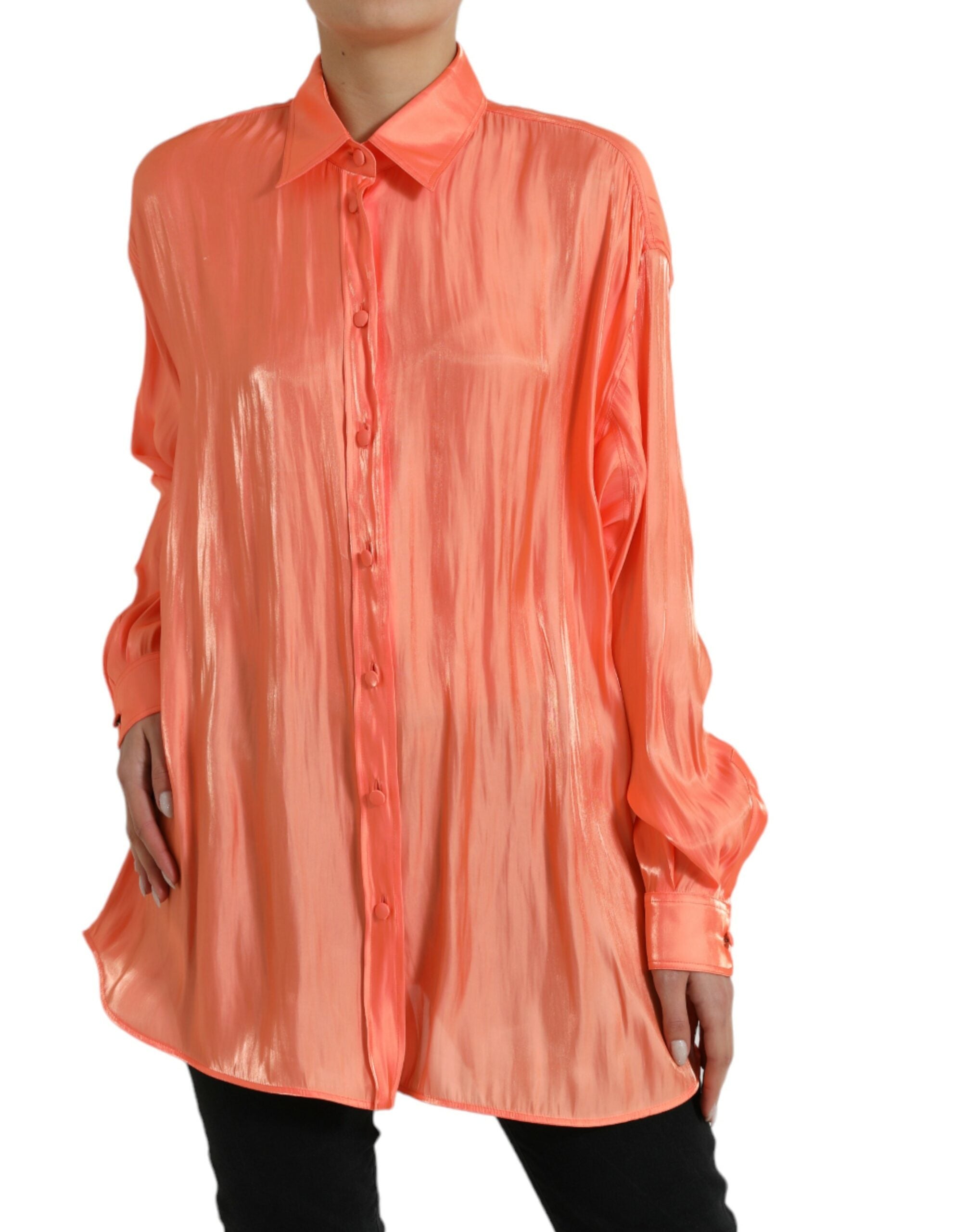 Dolce & Gabbana Elegant Coral Long Sleeve Polo Women's Top