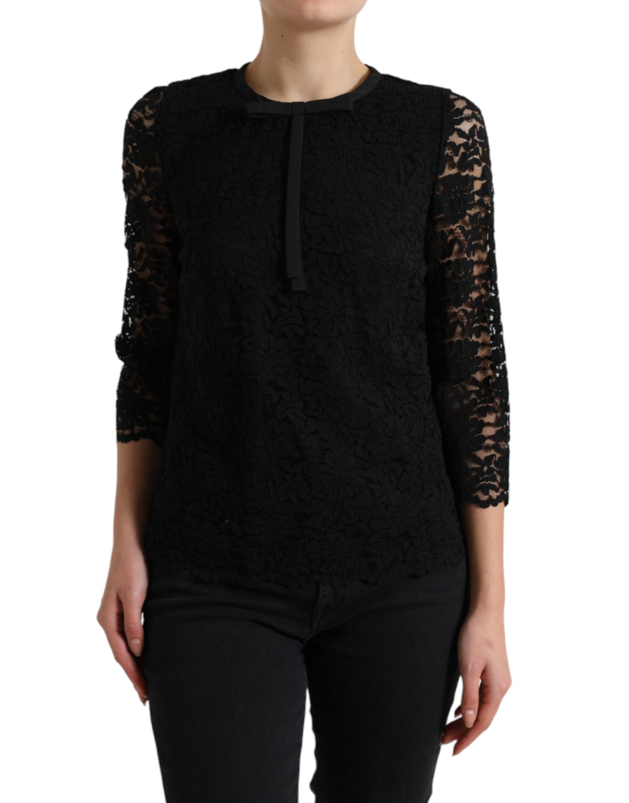 Dolce & Gabbana Elegant Floral Lace Long Sleeve Women's Top