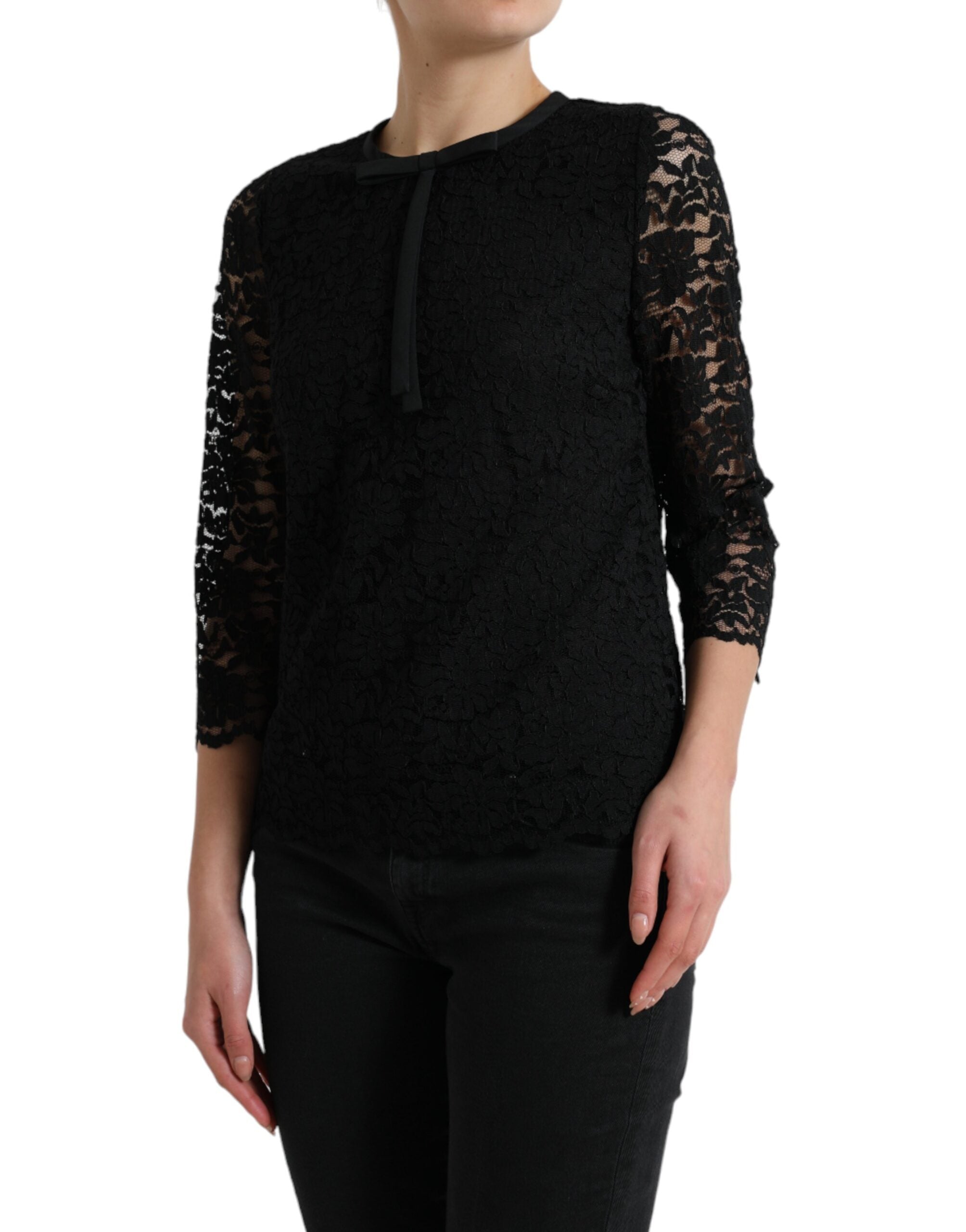 Dolce & Gabbana Elegant Floral Lace Long Sleeve Women's Top