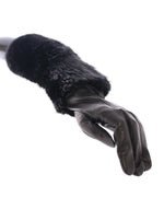 Dolce & Gabbana Black Beaver Fur Lambskin Leather Elbow Women's Gloves