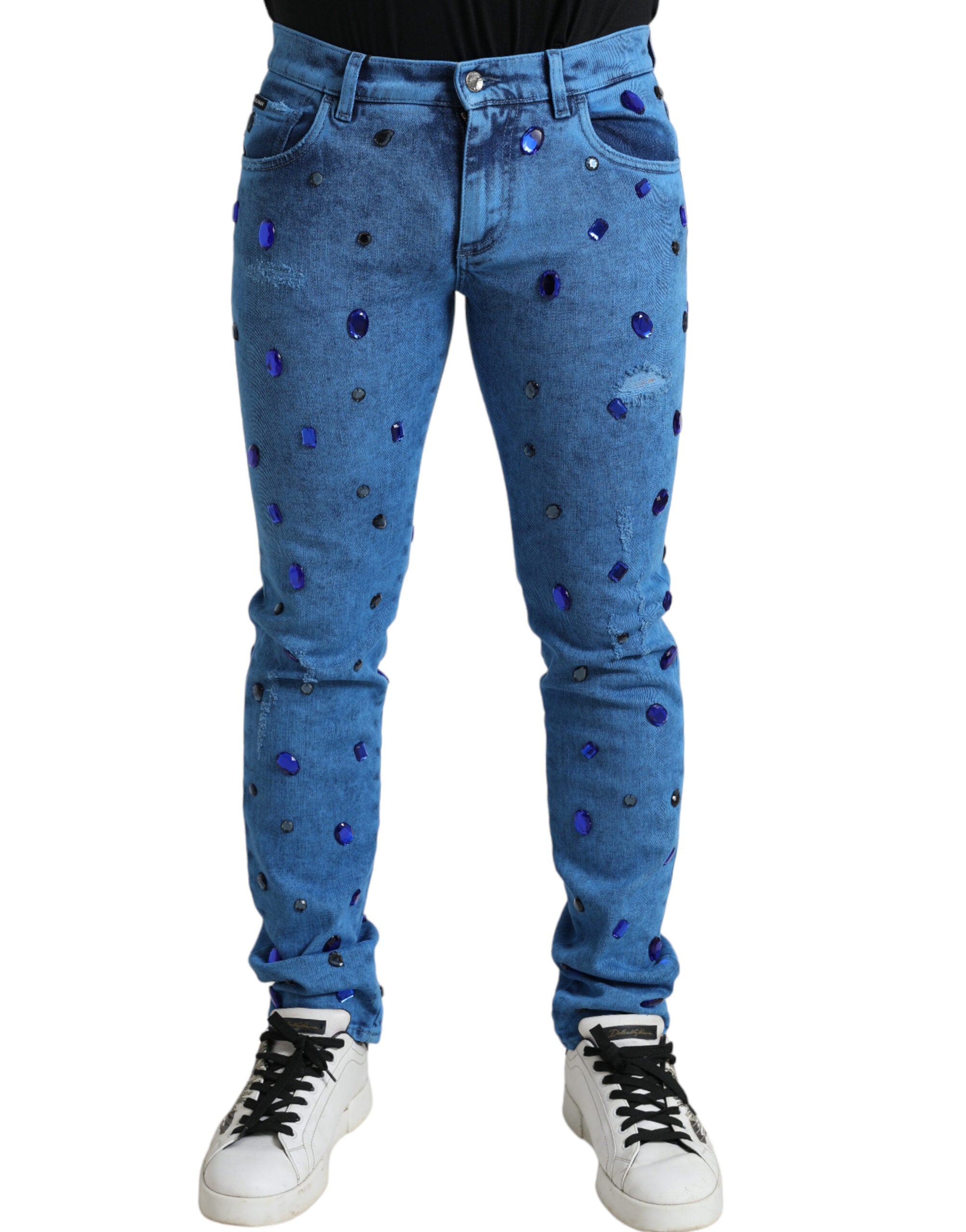 Dolce & Gabbana Crystal Embellished Skinny Denim Men's Jeans