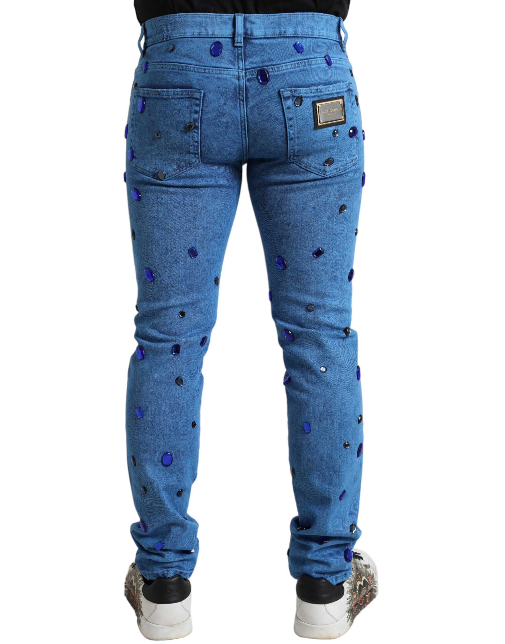 Dolce & Gabbana Crystal Embellished Skinny Denim Men's Jeans