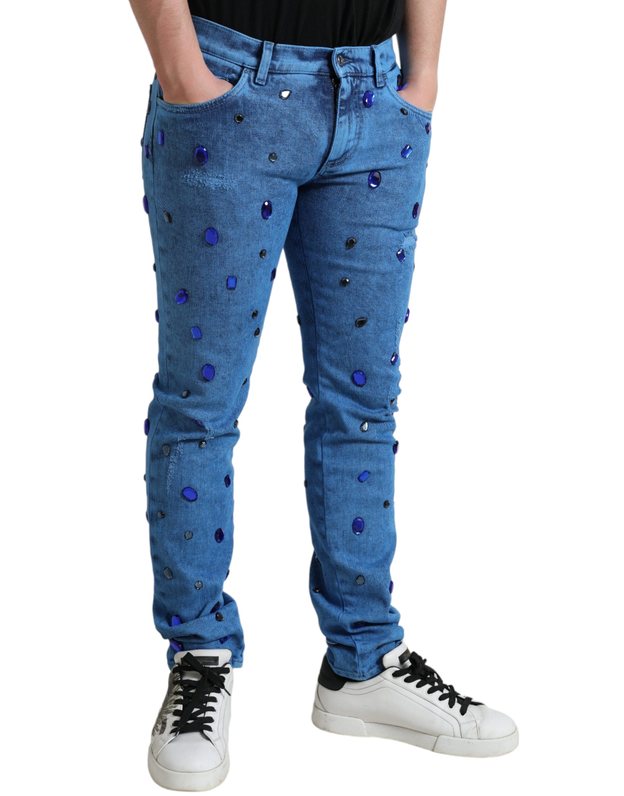 Dolce & Gabbana Crystal Embellished Skinny Denim Men's Jeans