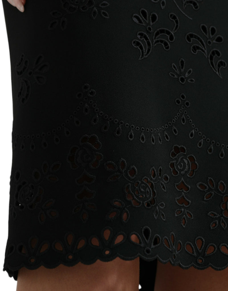 Dolce & Gabbana Black Floral Lace Bodycon Midi Women's Dress