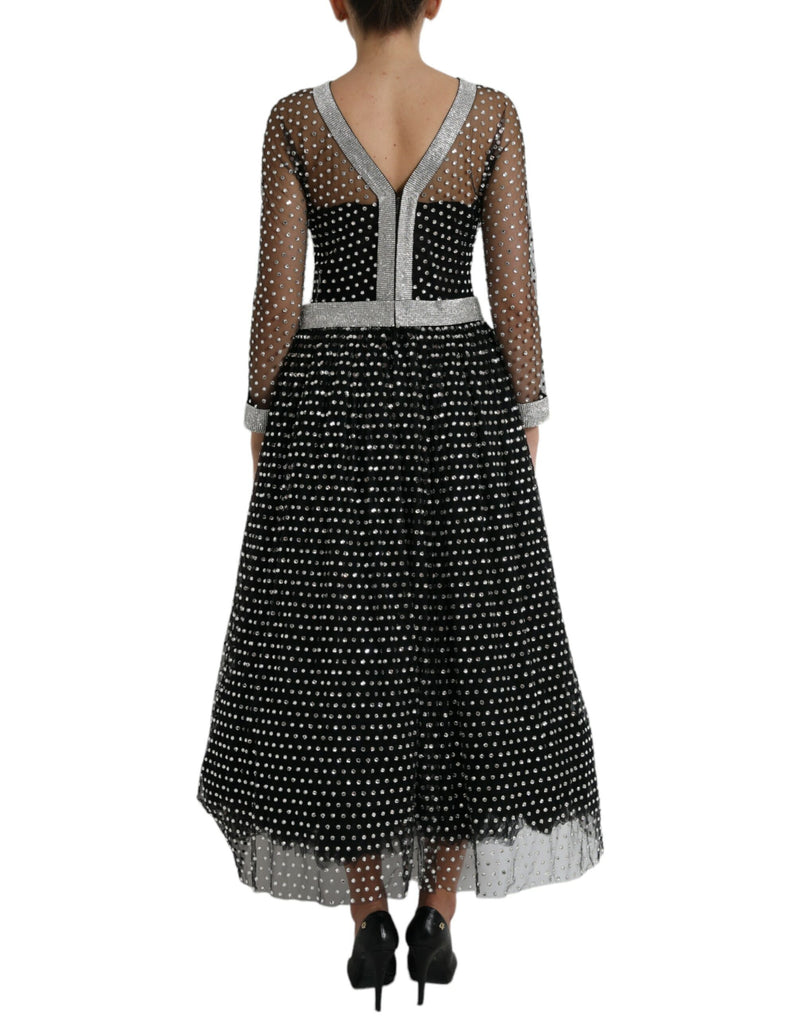 Dolce & Gabbana Elegant Crystal-Embellished Long Black Women's Dress