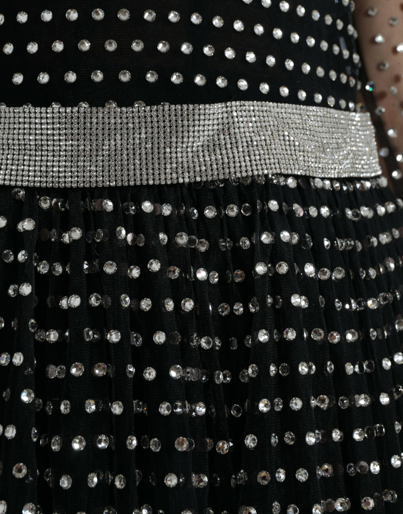 Dolce & Gabbana Elegant Crystal-Embellished Long Black Women's Dress