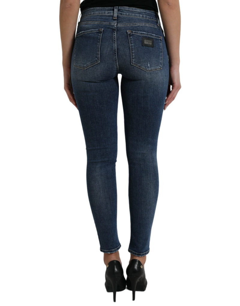 Dolce & Gabbana Elegant Mid Waist Stretch Jeans in Women's Blue