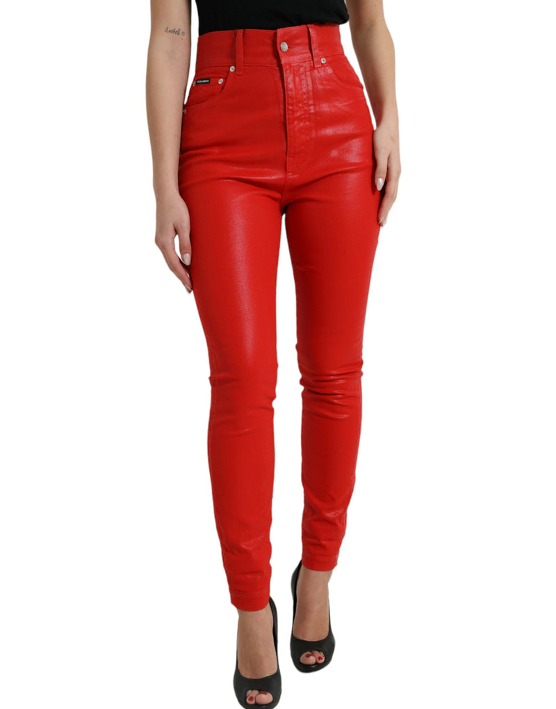 Dolce & Gabbana Elegant High-Waist Stretch Denim in Women's Red