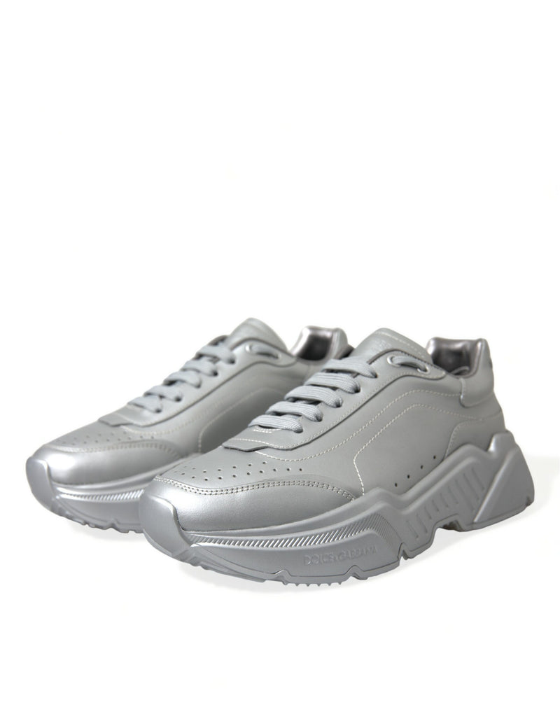 Dolce & Gabbana Elegant Silver Calfskin Leather Men's Sneakers