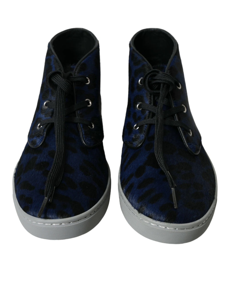 Dolce & Gabbana Chic Blue Leopard Print Mid-Top Men's Sneakers