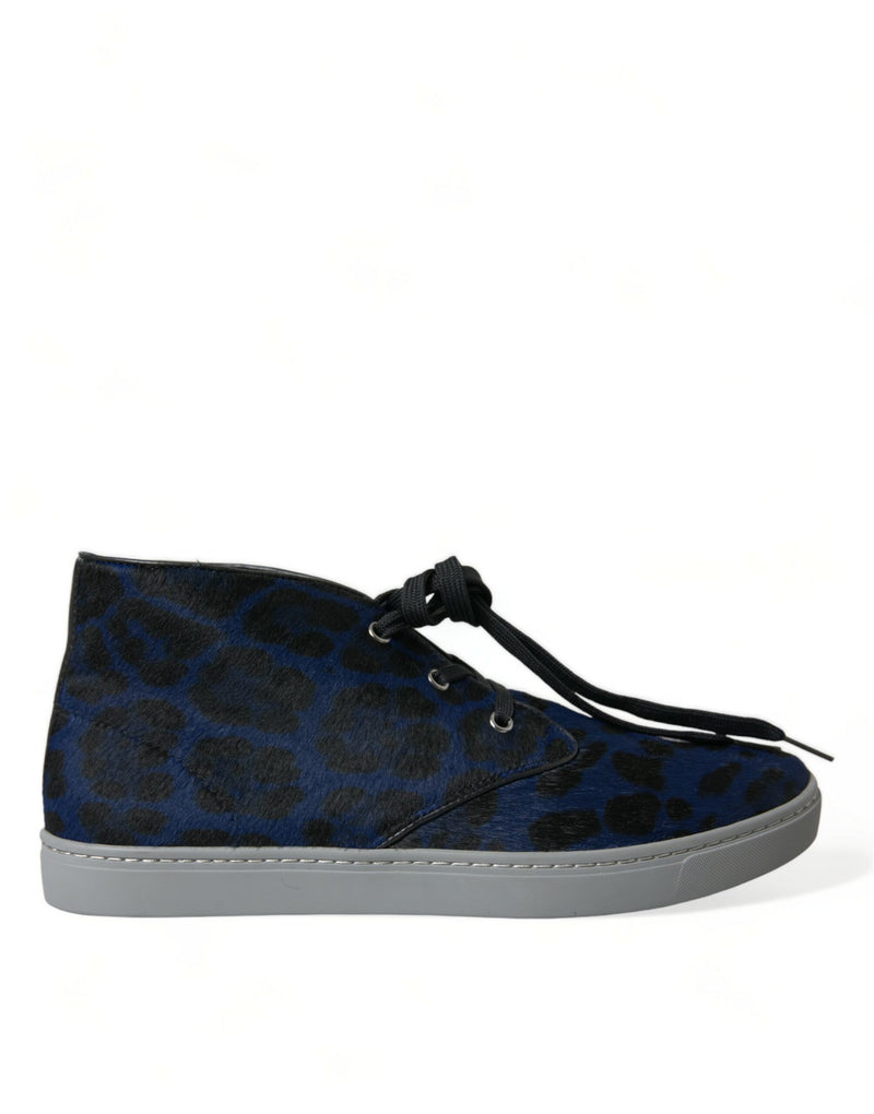 Dolce & Gabbana Chic Blue Leopard Print Mid-Top Men's Sneakers