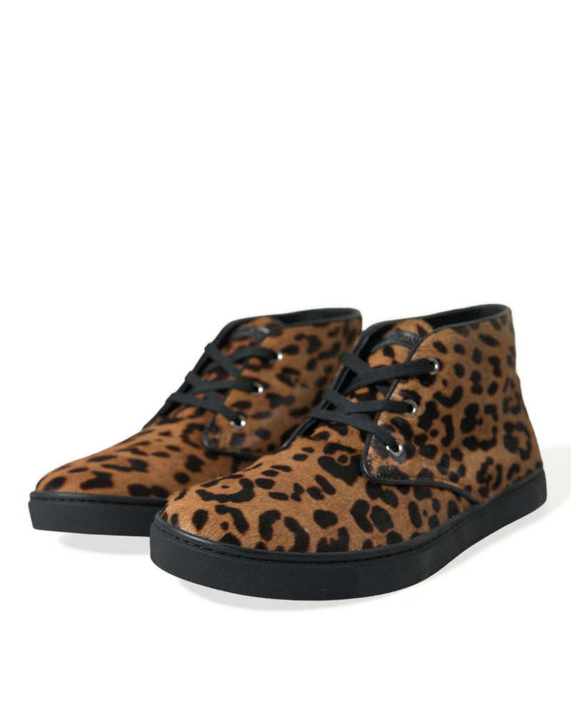 Dolce & Gabbana Elegant Leopard Print Mid-Top Men's Sneakers