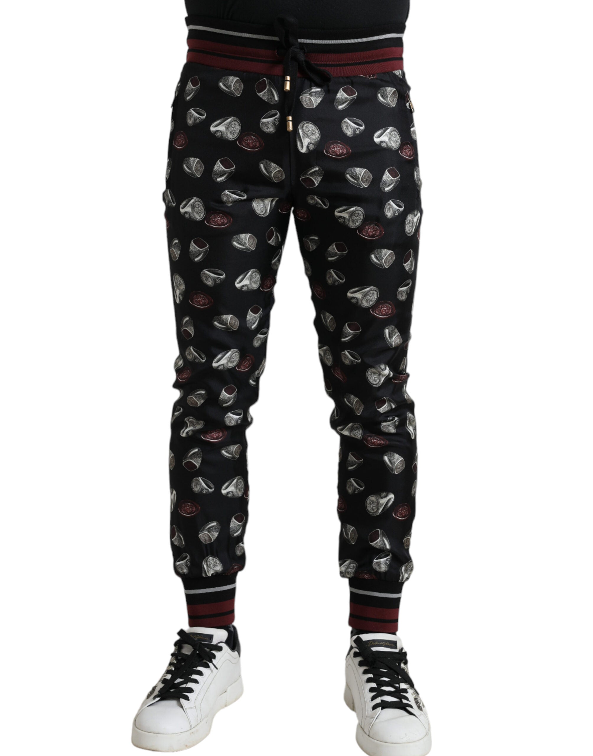 Dolce & Gabbana Elegant Silk Jogging Trousers with Ring Men's Print