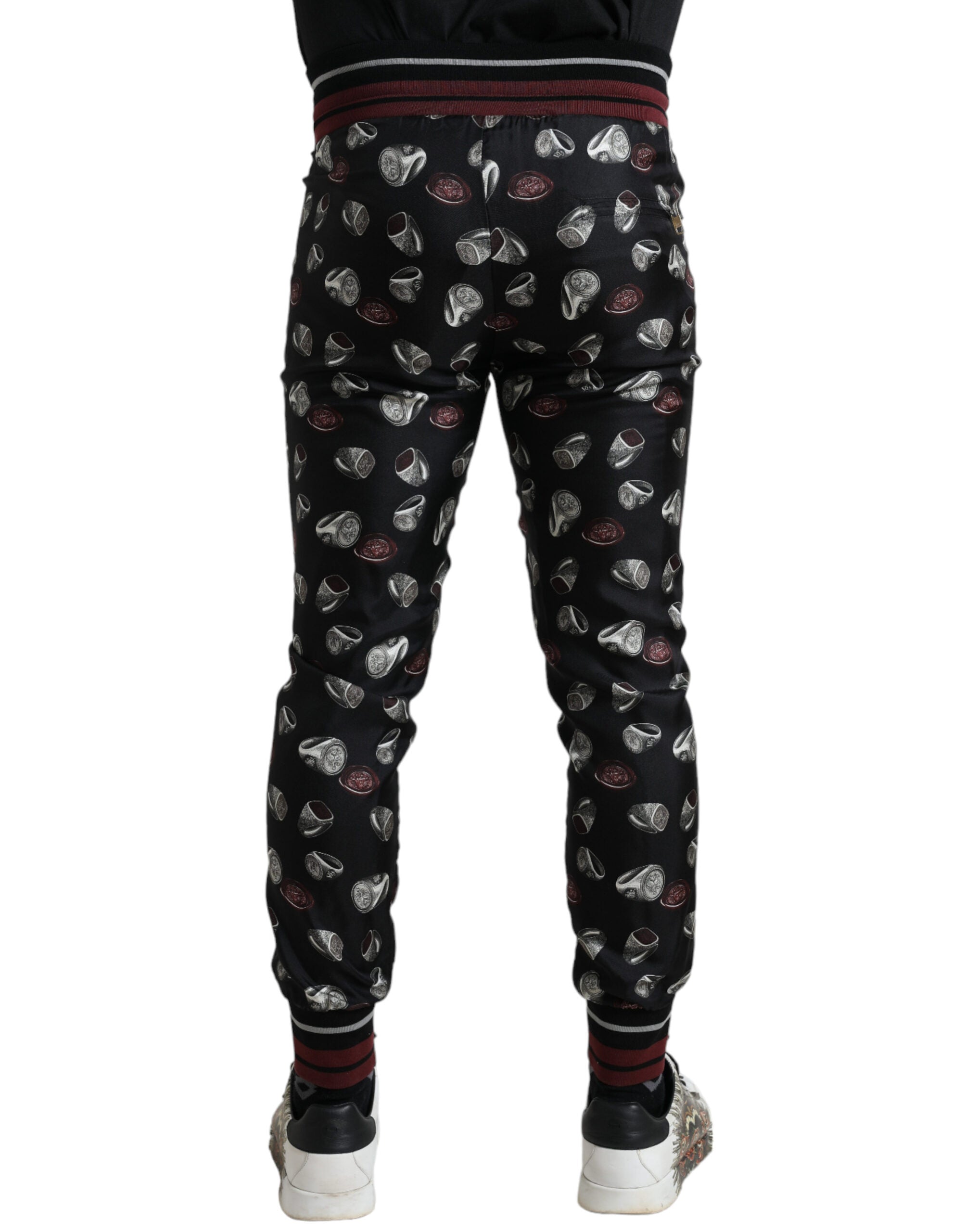 Dolce & Gabbana Elegant Silk Jogging Trousers with Ring Men's Print