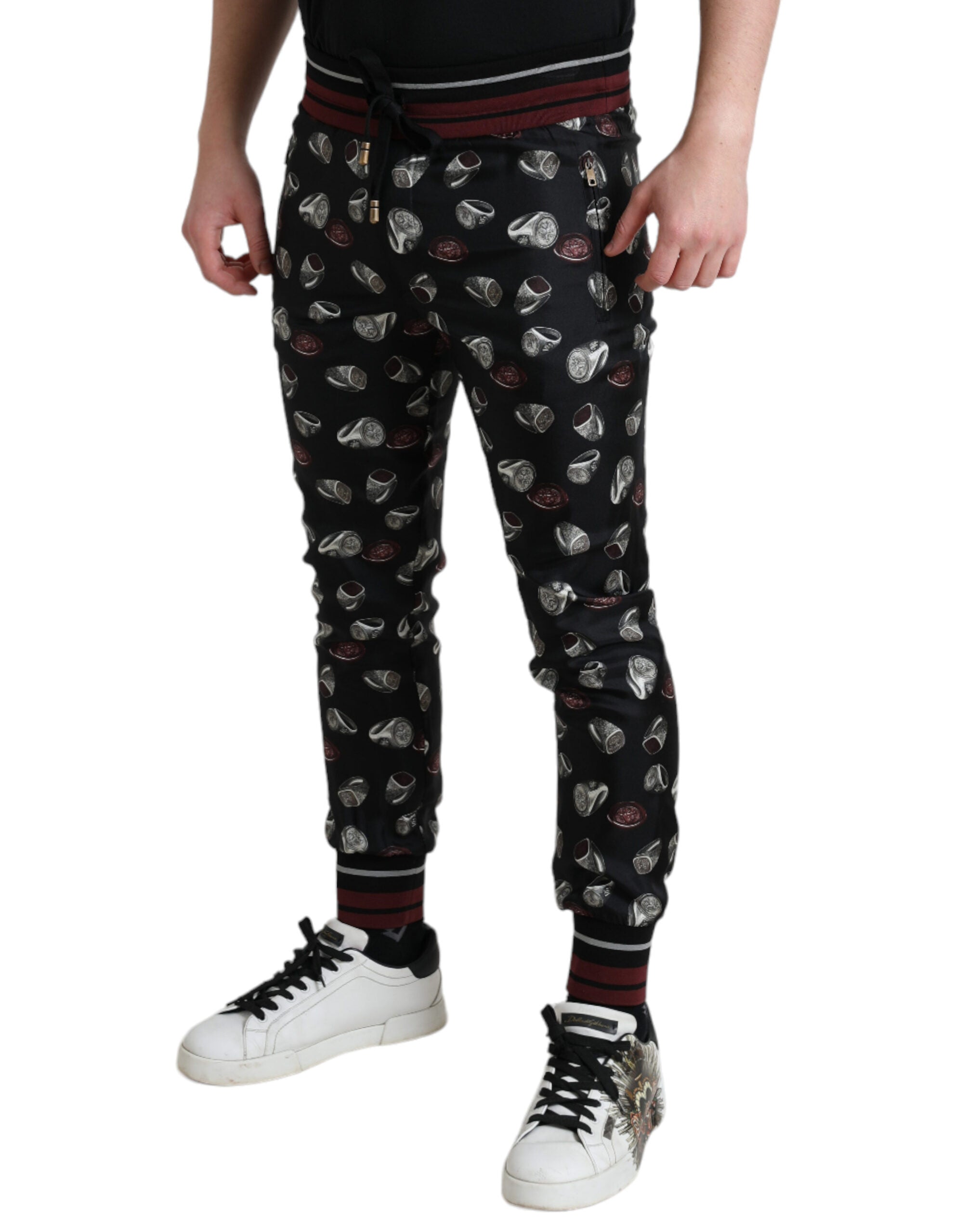 Dolce & Gabbana Elegant Silk Jogging Trousers with Ring Men's Print