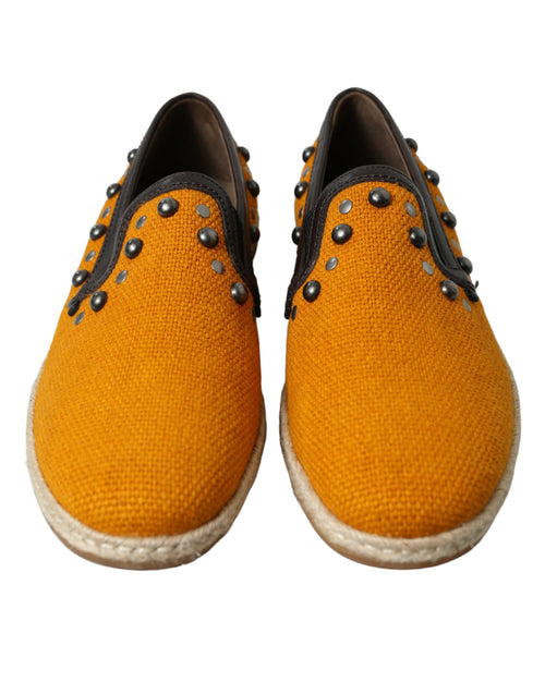 Dolce & Gabbana Exclusive Orange Canvas Loafers with Men's Studs