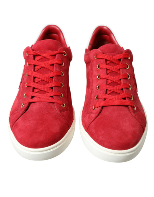 Dolce & Gabbana Elegant Red & White Low Top Men's Sneakers