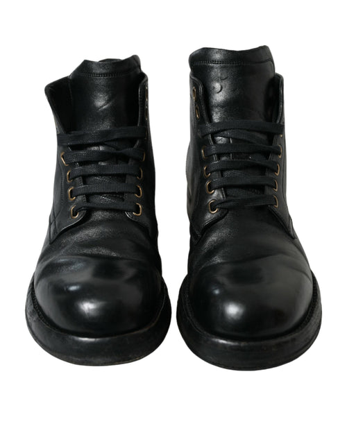 Dolce & Gabbana Elegant Black Horse Leather Ankle Men's Boots