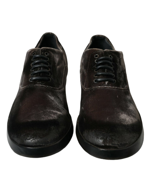 Dolce & Gabbana Elegant Brown Velvet Oxford Lace-up Men's Shoes