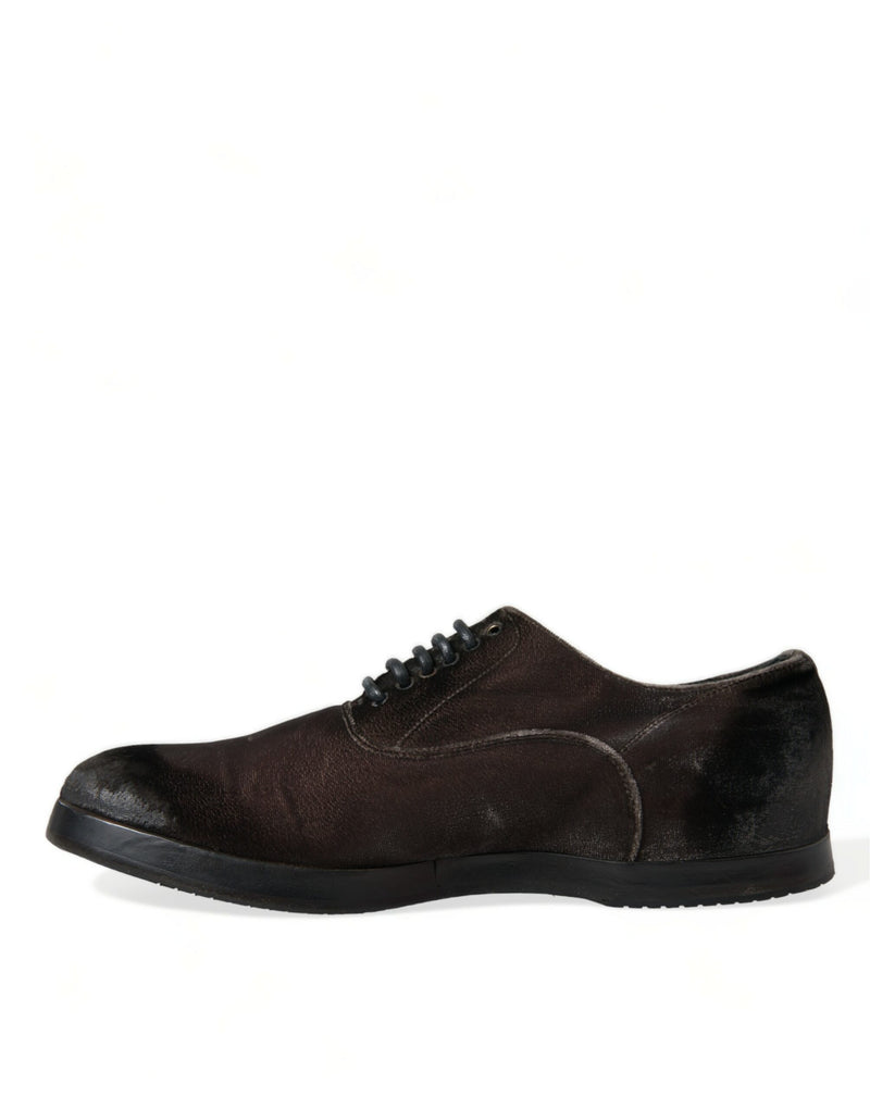 Dolce & Gabbana Elegant Brown Velvet Oxford Lace-up Men's Shoes