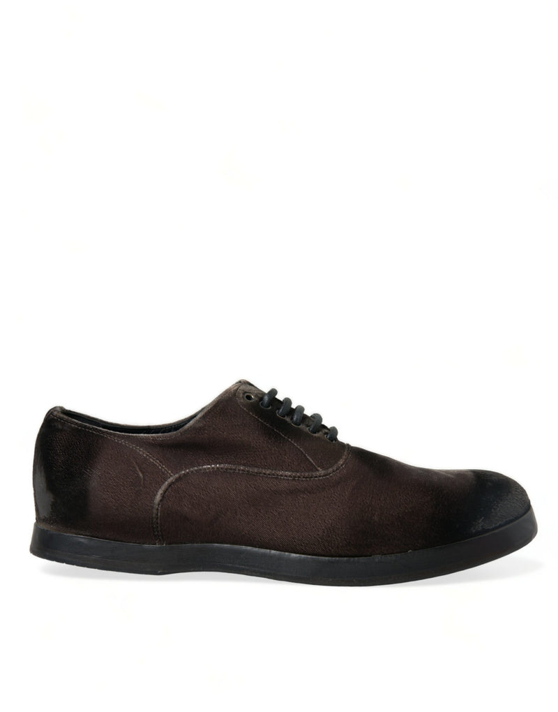 Dolce & Gabbana Elegant Brown Velvet Oxford Lace-up Men's Shoes