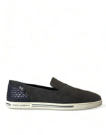 Dolce & Gabbana Elegant Blue Suede & Crocodile Men's Slippers