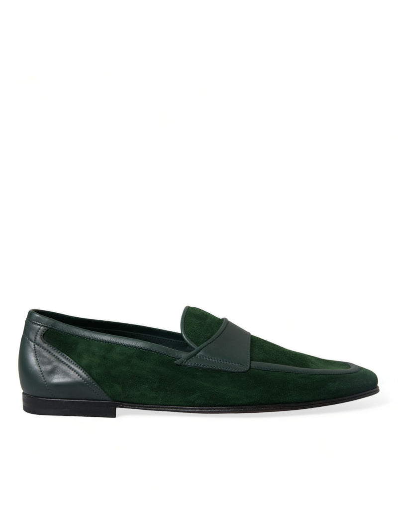 Dolce & Gabbana Emerald Velvet Leather Loafers for Men's Men