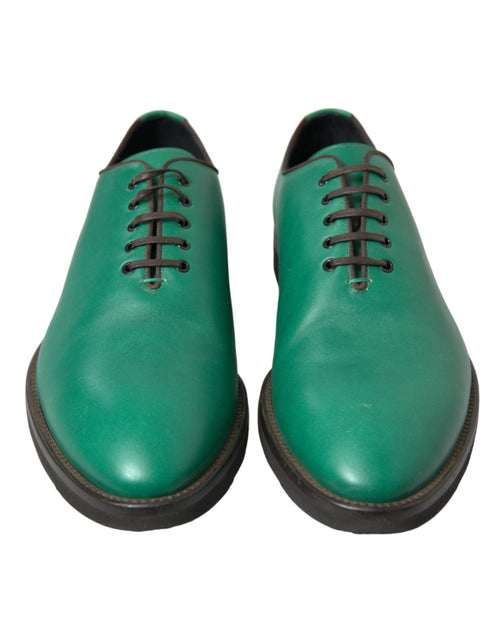 Dolce & Gabbana Elegant Green Leather Oxford Dress Men's Shoes