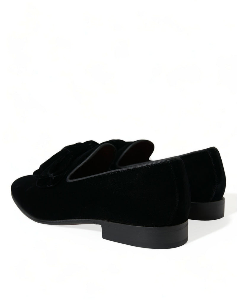 Dolce & Gabbana Elegant Black Velvet Loafers - Men's Luxury Men's Footwear