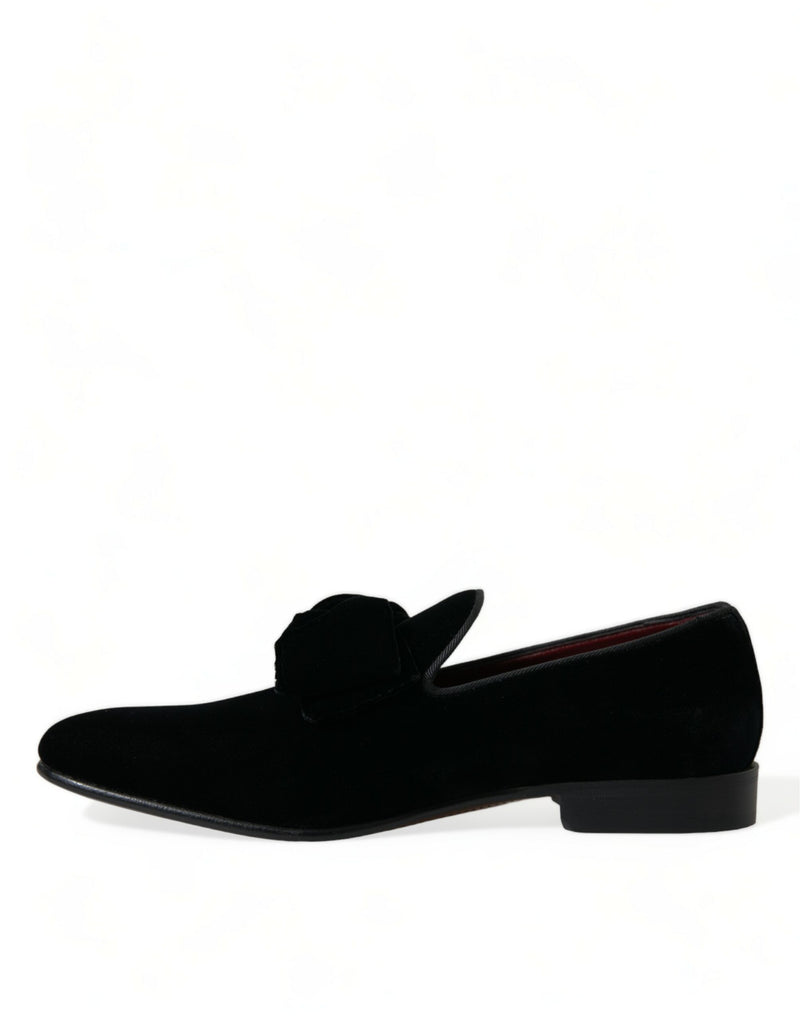 Dolce & Gabbana Elegant Black Velvet Loafers - Men's Luxury Men's Footwear