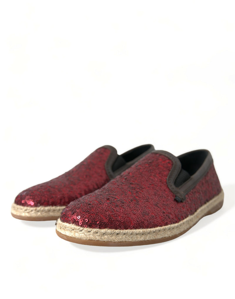 Dolce & Gabbana Red Sequined Leather Men's Loafers