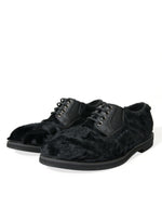 Dolce & Gabbana Elegant Black Fur Derby Dress Shoes for Men's Men